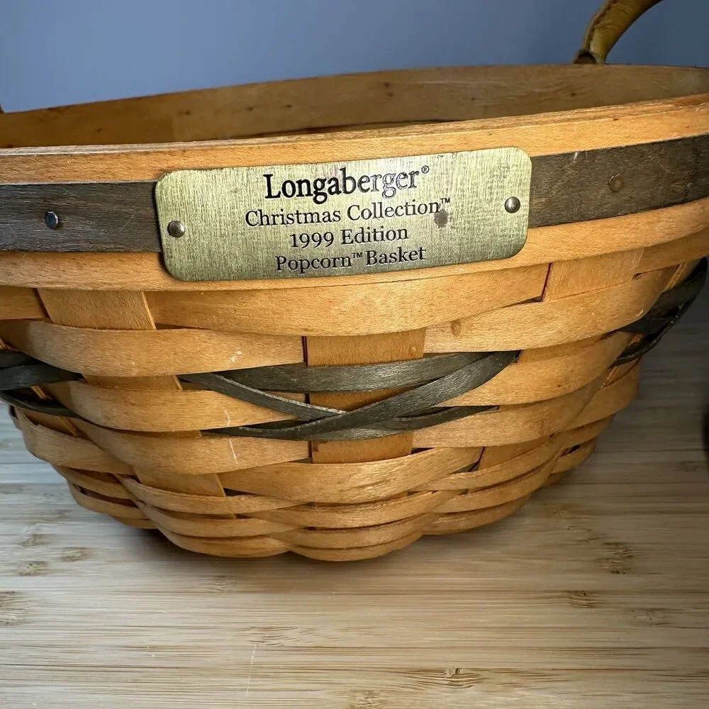 Longaberger 1999 Christmas Collection Popcorn Basket Green Liner & Tray Vintage